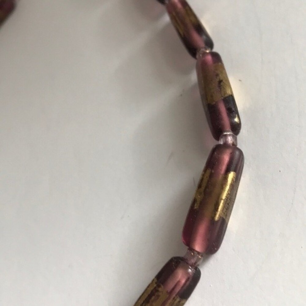 Vintage Purple with Gold Indian Glass Necklace Sterling Silver Clasp 19.5" - Picture 6 of 8